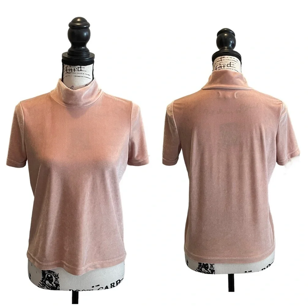 Madewell Velvet Mock neck tee Top Pink Size XSmall Blush Peach Workwear